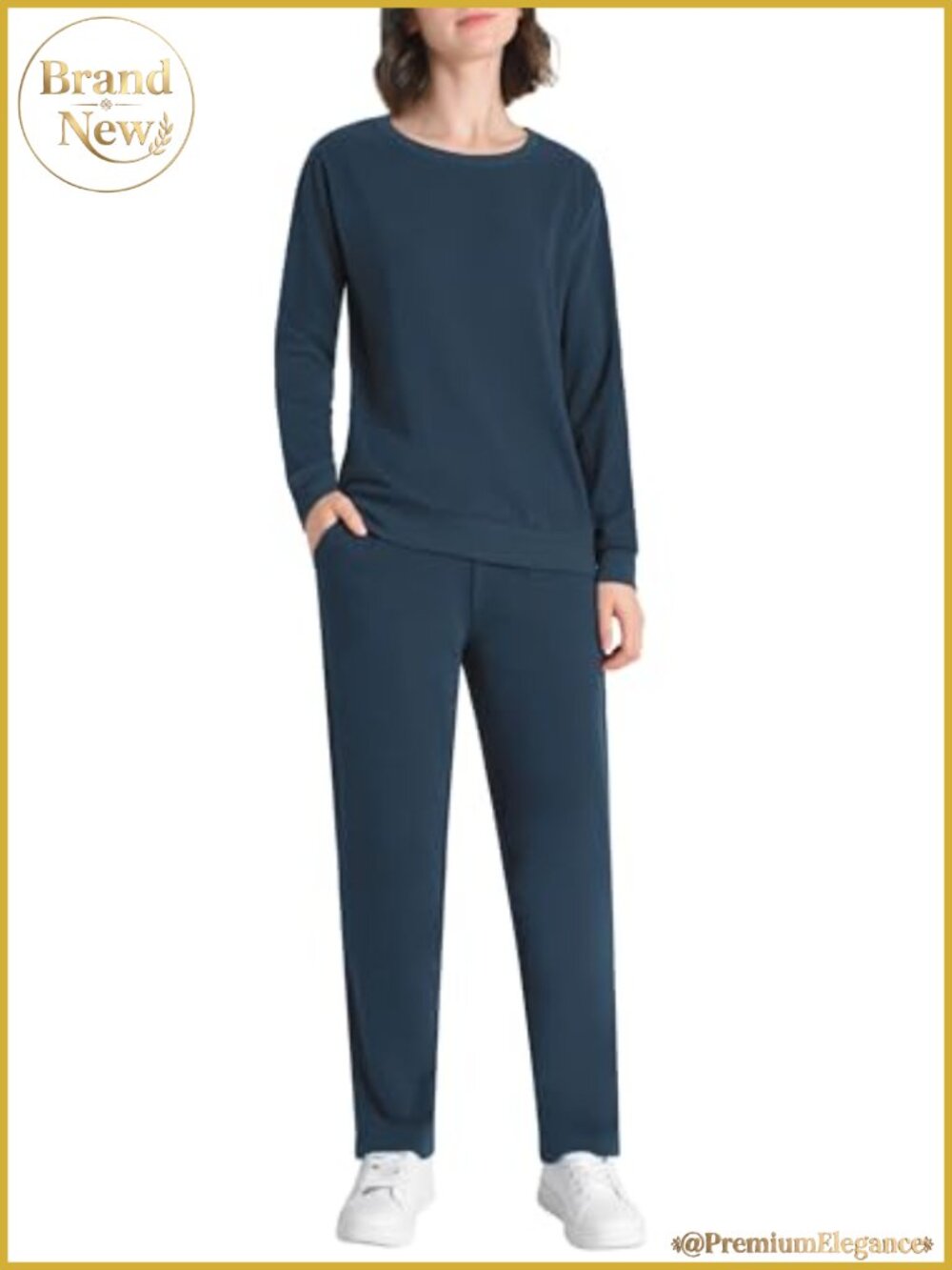 Petite 2-Piece Sweatsuit Set Crewneck Sweatshirt & Drawstring Jogger Sweatpants